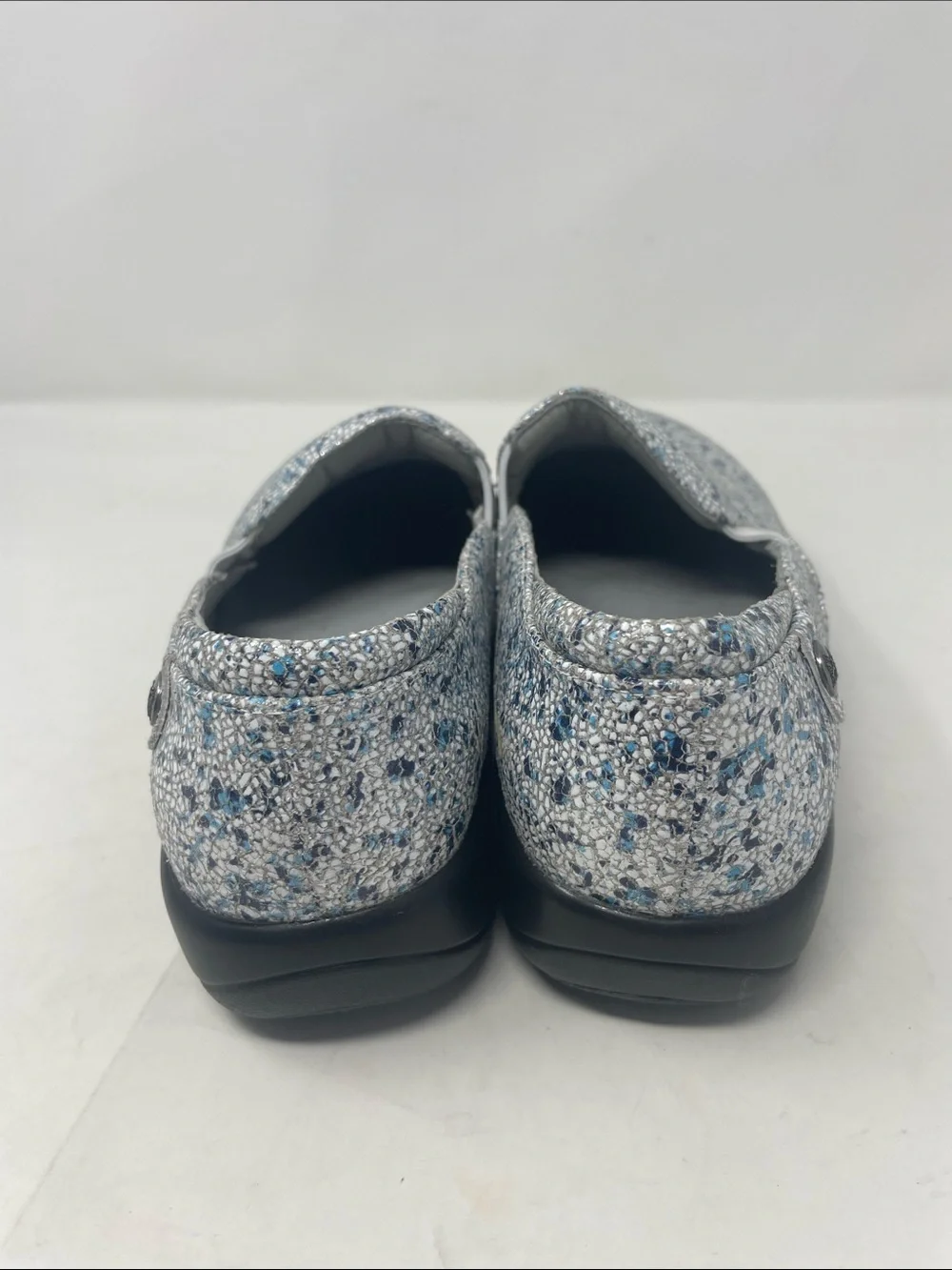 Alegria By PG Lite Leather Sparkling Blue Silver Slip-On Flats Size  7.5